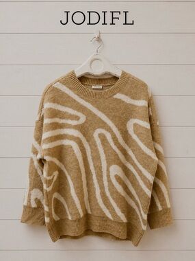 JODIFL – Beige & White Abstract Knit Sweater – Size 1X